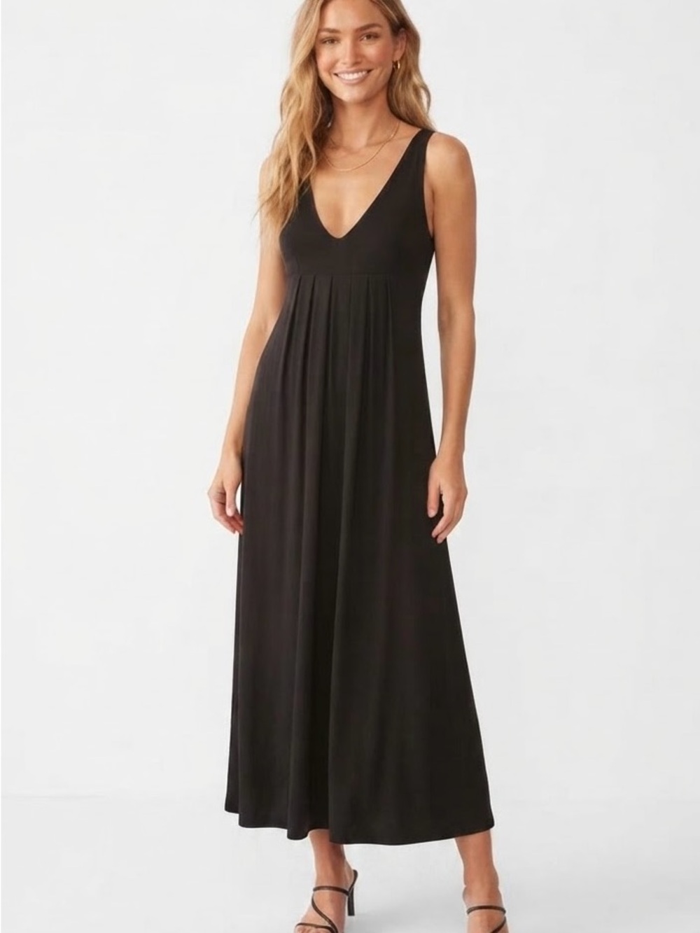 Vintage Karen Alexander Boston Proper Black V-Neck Empire Waist Dress Size 4